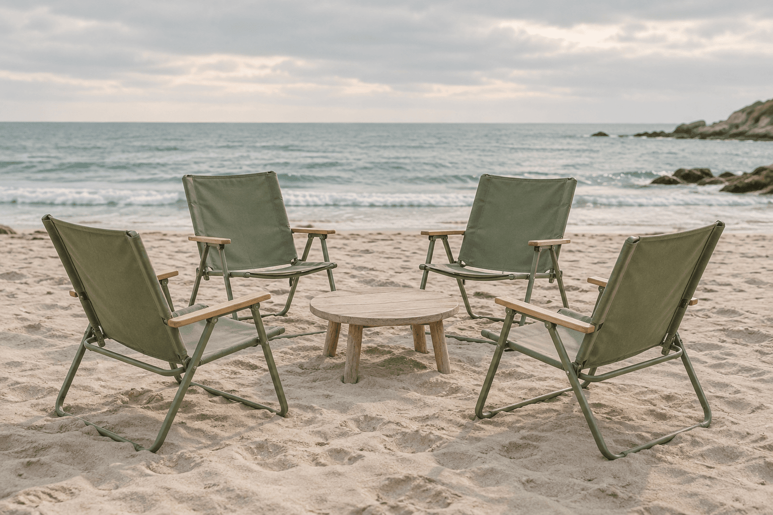 Concept artwork of four beach chairs arranged around a table