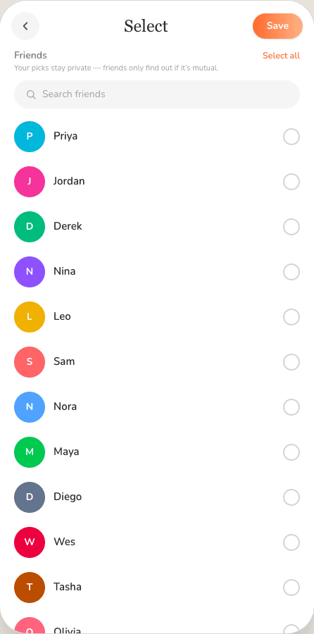 Friend selection with a private and mutual selection explanation