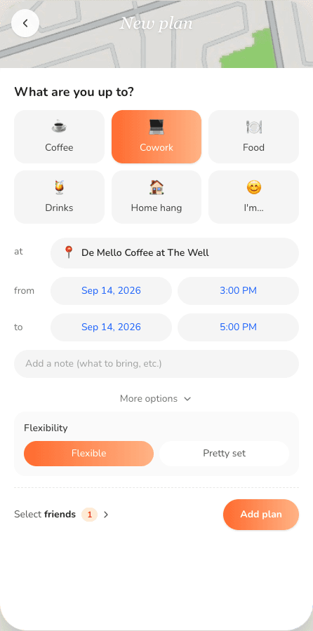 Plan form with activity, location and timing